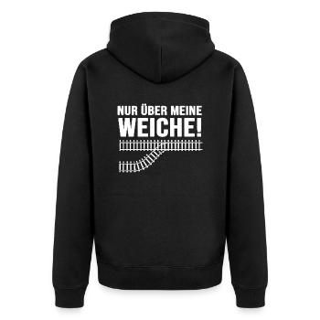 Eisenbahn Lokomotive Modeleisenbahn "meine Weiche" - Unisex Premium Bio Zip Hoodie - Schwarz - Hinten - Nico (187cm)