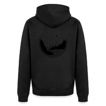 Lonely Fjord Nature - Unisex Premium Bio Zip Hoodie - Schwarz - Hinten - Nico (187cm)