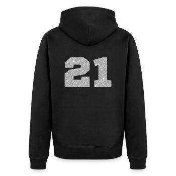 Numéro 21 paillettes argenté - 21e anniversaire - Veste à capuche bio Premium Unisexe - noir - Dos - Nico (187cm)