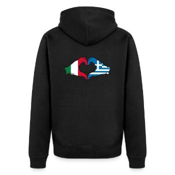 Italy Greece Flag Hands Heart Shape - Unisex Premium Organic Zip Hoodie - black - Back - Nico (187cm)