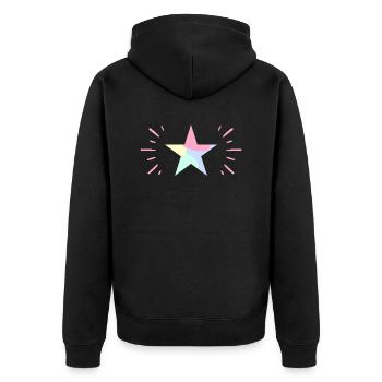 Pastellfarbener Leuchtender Stern - ApriNoeScor - Unisex Premium Bio Zip Hoodie - Schwarz - Hinten - Nico (187cm)
