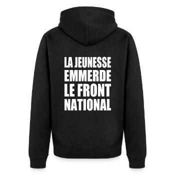 Die Jugend fickt den Front National - Unisex Premium Bio Zip Hoodie - Schwarz - Hinten - Nico (187cm)