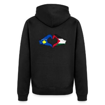 Kosovo Palestine Drapeau Mains Coeur Forme Utilisé - Veste à capuche bio Premium Unisexe - noir - Dos - Nico (187cm)
