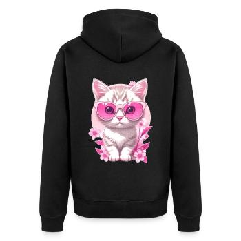 Kätzchen im Urlaub 🐾 - Unisex Premium Bio Zip Hoodie - Schwarz - Hinten - Nico (187cm)