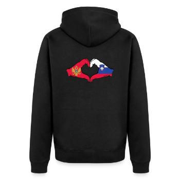Montenegro Slovenia Flag Hands Heart Shape - Unisex Premium Organic Zip Hoodie - black - Back - Nico (187cm)