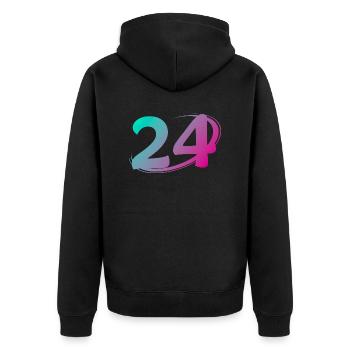 Nummer 24 mehrfarbig - Unisex Premium Bio Zip Hoodie - Schwarz - Hinten - Nico (187cm)
