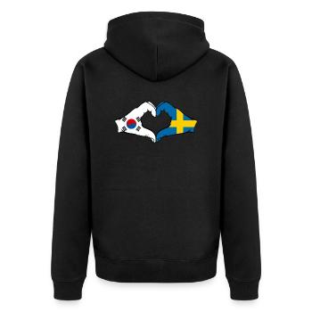 South Korea Sweden Hands Heart Shape - Unisex Premium Organic Zip Hoodie - black - Back - Nico (187cm)