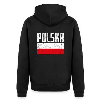 Poland Fan Item Grunge Flag Gift - Unisex Premium Organic Zip Hoodie - black - Back - Nico (187cm)