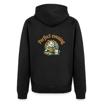 Katze Buch Tee Kaffee - Unisex Premium Bio Zip Hoodie - Schwarz - Hinten - Nico (187cm)