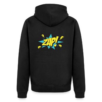 ZAP-Comic-Design - Unisex Premium Bio Zip Hoodie - Schwarz - Hinten - Nico (187cm)