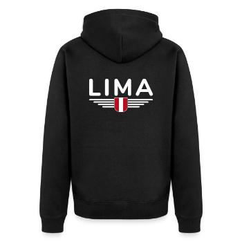 Lima Design – Experience Peru's Capital - Unisex Premium Organic Zip Hoodie - black - Back - Nico (187cm)