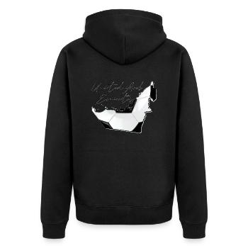 (VAE) Emirate Landkarte umrahmt echten Fußball EN - Unisex Premium Bio Zip Hoodie - Schwarz - Hinten - Nico (187cm)