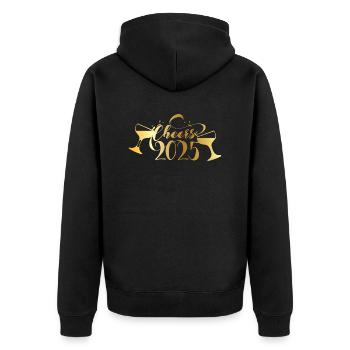 Cheers 2025 – Silvester Design mit Champagnergläse - Unisex Premium Bio Zip Hoodie - Schwarz - Hinten - Nico (187cm)