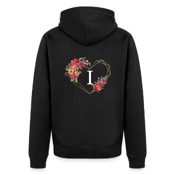 Lettre i cœur doré floral - Veste à capuche bio Premium Unisexe - noir - Dos - Nico (187cm)