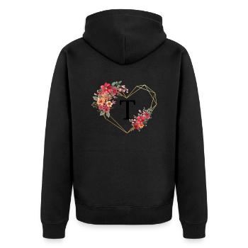 Letter t floral golden heart - Unisex Premium Organic Zip Hoodie - black - Back - Nico (187cm)