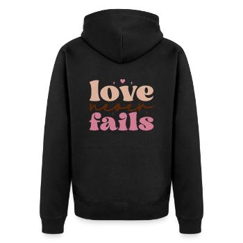 love never fails - Unisex Premium Bio Zip Hoodie - Schwarz - Hinten - Nico (187cm)