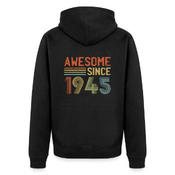 Génial depuis 1945 - Vintage Anniversaire Année Rétro - Veste à capuche bio Premium Unisexe - noir - Dos - Nico (187cm)