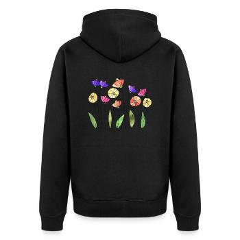 Blumen - Unisex Premium Bio Zip Hoodie - Schwarz - Hinten - Nico (187cm)