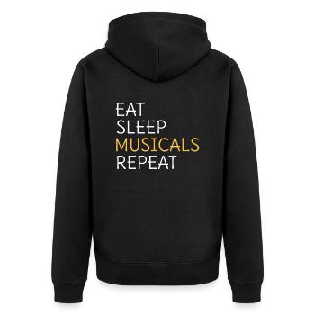 Eat Sleep Musicals Wiederholen Sie Musicaltheater - Unisex Premium Bio Zip Hoodie - Schwarz - Hinten - Nico (187cm)