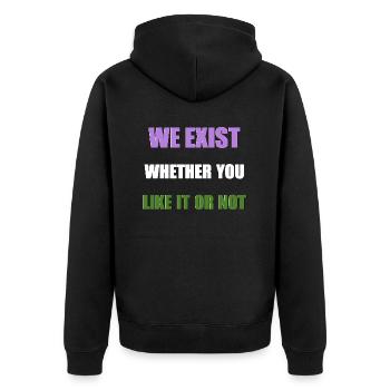 Nous existons - Genderqueer Flag - Veste à capuche bio Premium Unisexe - noir - Dos - Nico (187cm)