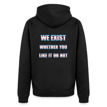 We Exist - Drapeau transgenre - Veste à capuche bio Premium Unisexe - noir - Dos - Nico (187cm)