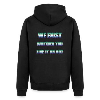 We Exist - Drapeau des hommes gays - Veste à capuche bio Premium Unisexe - noir - Dos - Nico (187cm)