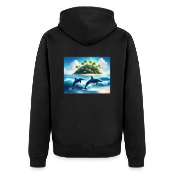Tanz der Delfine – Tropische Inselträume - Unisex Premium Bio Zip Hoodie - Schwarz - Hinten - Nico (187cm)