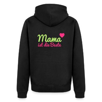 Mama ist die Beste - Unisex Premium Bio Zip Hoodie - Schwarz - Hinten - Nico (187cm)