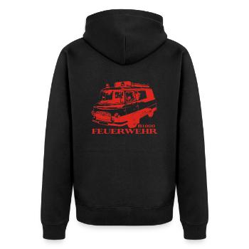 Barkas B1000 Feuerwehr - Unisex Premium Bio Zip Hoodie - Schwarz - Hinten - Nico (187cm)