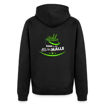Eimer für Malle - Unisex Premium Bio Zip Hoodie - Schwarz - Hinten - Nico (187cm)
