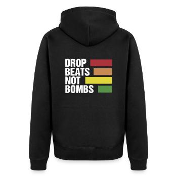 Drop beats not bombs - Unisex Premium Organic Zip Hoodie - black - Back - Nico (187cm)