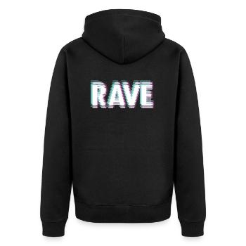 Rave - Unisex Premium Bio Zip Hoodie - Schwarz - Hinten - Nico (187cm)