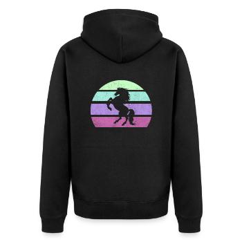 Pferd Retro - Unisex Premium Bio Zip Hoodie - Schwarz - Hinten - Nico (187cm)