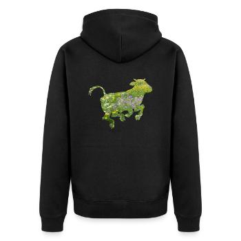 Kuh - Unisex Premium Bio Zip Hoodie - Schwarz - Hinten - Nico (187cm)