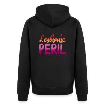 Lesbianic PERIL - lesbian pride flag colours LGBTQ - Unisex Premium Organic Zip Hoodie - black - Back - Nico (187cm)