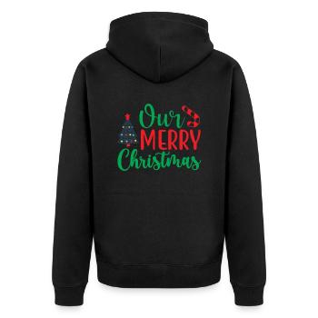 Unser frohes Weihnachtsfest - Weihnachtshumor - Unisex Premium Bio Zip Hoodie - Schwarz - Hinten - Nico (187cm)