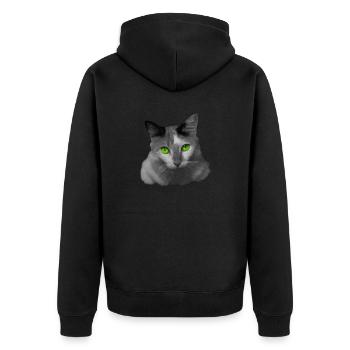 Die grünäugige Katze - Unisex Premium Bio Zip Hoodie - Schwarz - Hinten - Nico (187cm)