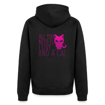 All You Need is Love and a Cat T-Shirt + MORE! - Unisex Premium Organic Zip Hoodie - black - Back - Nico (187cm)