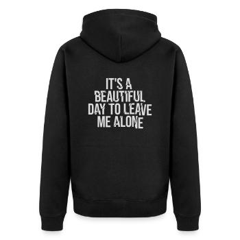 leave me alone day - Unisex Premium Organic Zip Hoodie - black - Back - Nico (187cm)