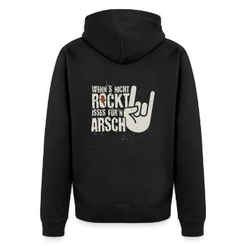 Wenns nicht rockt - für'n Arsch Heavy Metal Rock - Unisex Premium Bio Zip Hoodie - Schwarz - Hinten - Nico (187cm)