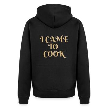 i came to cookdesign für Hobbyköche - Unisex Premium Bio Zip Hoodie - Schwarz - Hinten - Nico (187cm)