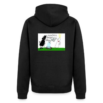 Aufhören, Ängste zu schüren. - Unisex Premium Bio Zip Hoodie - Schwarz - Hinten - Nico (187cm)