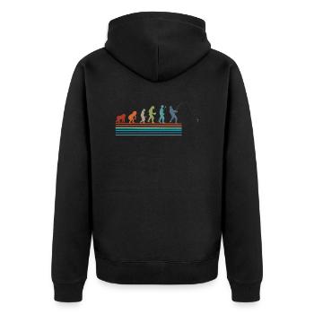 Vintage Fisherman Retro Evolution - Unisex Premium Bio Zip Hoodie - Schwarz - Hinten - Nico (187cm)