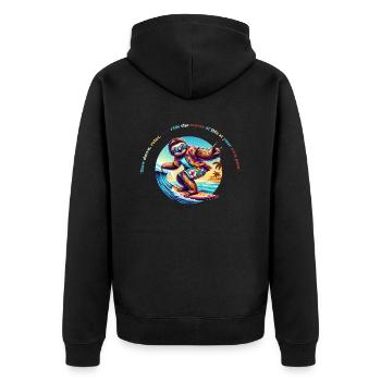 Slow Down Sloth Surf - Faultier Surf T-Shirt - Veste à capuche bio Premium Unisexe - noir - Dos - Nico (187cm)