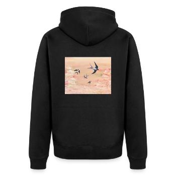 Abstrakt Apricot und Schwalben - Unisex Premium Bio Zip Hoodie - Schwarz - Hinten - Nico (187cm)