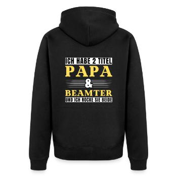 Ich habe 2 Titel Papa und Beamter - Unisex Premium Bio Zip Hoodie - Schwarz - Hinten - Nico (187cm)