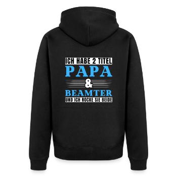 Ich habe 2 Titel Papa und Beamter - Unisex Premium Bio Zip Hoodie - Schwarz - Hinten - Nico (187cm)