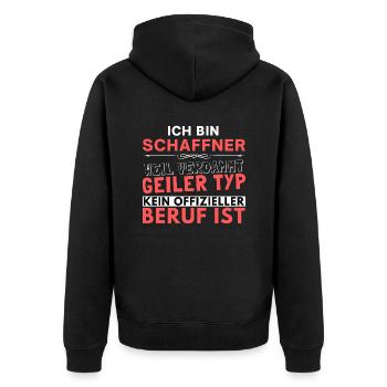 Verdammt geiler Typ - Schaffner Edition - Unisex Premium Bio Zip Hoodie - Schwarz - Hinten - Nico (187cm)