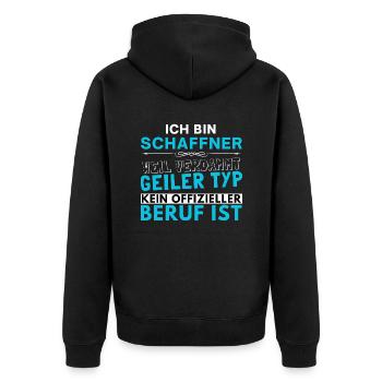 Verdammt geiler Typ - Schaffner Edition - Unisex Premium Bio Zip Hoodie - Schwarz - Hinten - Nico (187cm)