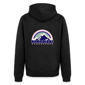 Skiparadies - PARADISCO SKI COLLECTOR - Unisex Premium Bio Zip Hoodie - Schwarz - Hinten - Nico (187cm)